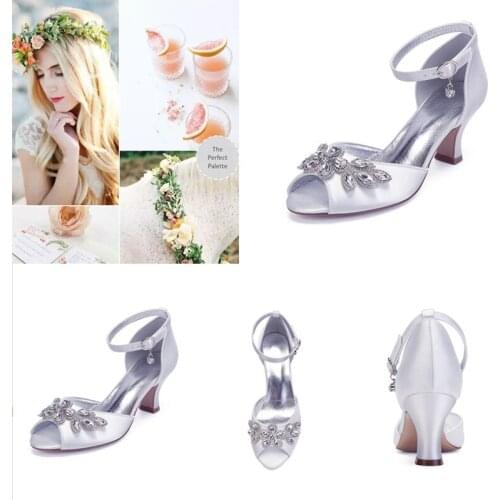 MarHermoso Santin Ankle Strap Peep Toe Rhinestones Dressing Evening shoes Sexy Kitten Heel Silver Guest Reception Shoes