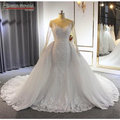 Formal dress bride dress mermaid lace wedding dress with detachable skirt