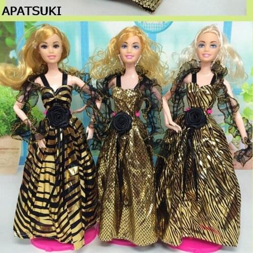 Gold Black Striped Party Dress For Barbie Doll Kids Toy Fashion 1/6 Doll Clothes For 1:6 BJD Doll Accessories