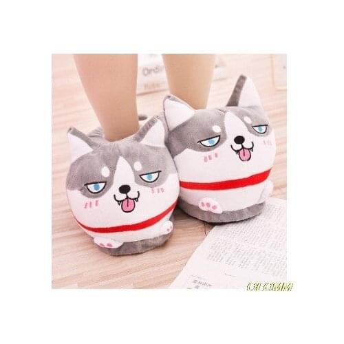 Husky shoes funny dog slippers couple home warm cotton slippers home plush floor slippers bag with shoes non-slip warm shoes