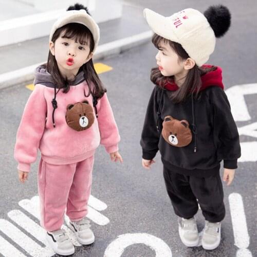 2020 winter thick Cashmere girl clothes sets Keep warm fashion cotton baby Plus thick velvet 3 pieces children clothing suits