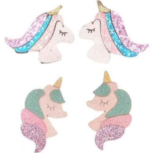 10pcs/lot Kawaii Glitter Patches Cute Left Right Sparkling Unicorn Appliques Childrens Headwear Clothing Decoration Accessories