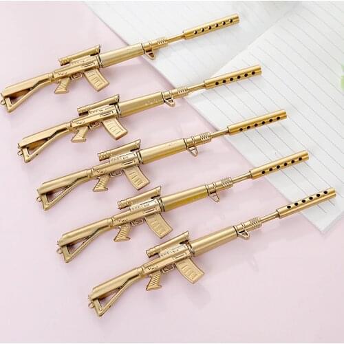 2 Pcs Cute Funny Kawaii Pens Canetas Rollerball Pen School Supplies Papelaria Creative M4A1 Gold Gun Shape Gel Pen Stationery