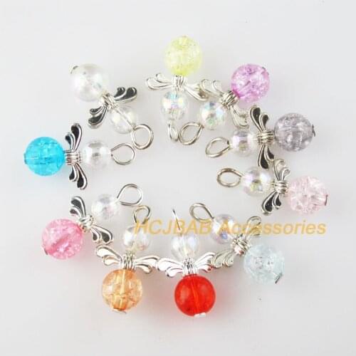 24 New Angel Charms Silver Plated Mixed Shivering Acrylic Ball Pendants 13.5x22mm