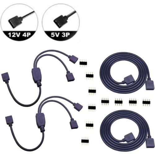 3Pin / 4PIN RGB Connector 1 To 1 2 3 4 Wire Splitter Extension Cable for Computer Fan Motherboard AURA RGB LED Tape Light 5V 12V