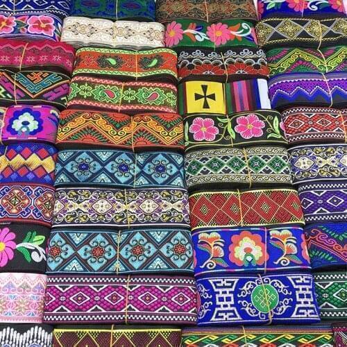 7 Meters/Lot 50mm Flower Geometry Jacquard Ribbon 21 Colors Ethnic Garment Sewing Home Textile Decorative Trim Handmade Craft