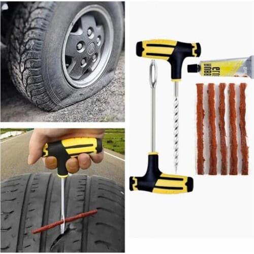 8Pcs Car Tire Glue Repair Strips Vehicle Tubeless Tire Plug Tyre Puncture Repair Kit Needle Patch Tool Insert/Thread Drill