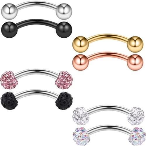 8PCS 20G Crystal Ferido & Shiny Ball Curved Barbell Eyebrow Ear Ring Body Piercing Jewelry 8mm 10mm
