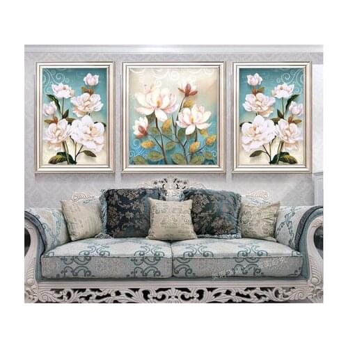 2018 New 5D European-style Diamond Painting Full Drill Living Room Triptych Gardenia Modern Simple Fresh Diamond Embroidery DIY