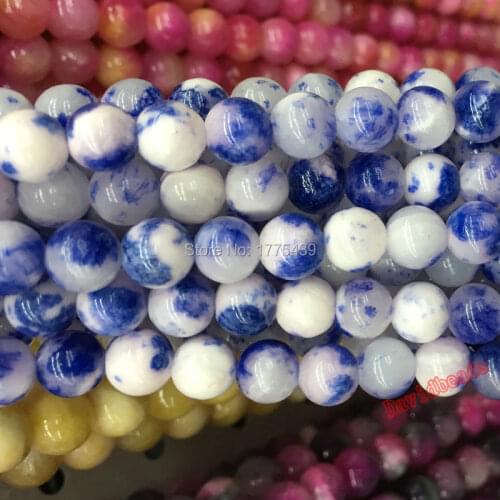 Free Shipping Round Smooth Blue White Colorful Jadee Beads For Jewelry Making Diy Bracelet