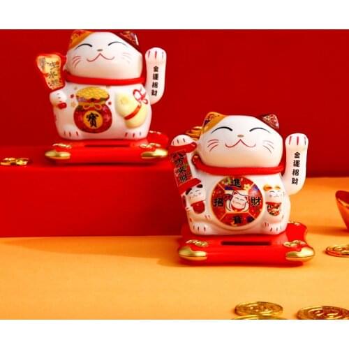 Black/White Solar Powered Maneki Neko Welcoming Fortune Cat Lucky For Home Car Hotel Restaurant Decor Craft