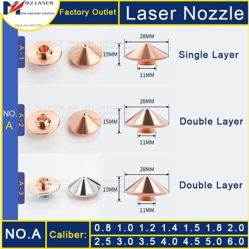 Laser Nozzle diameter 28mm H15 Single/Double Layer Chrome-Plated Caliber 0.8-5.0 OEM Precitec For CNC Fiber Laser Cutting Heads