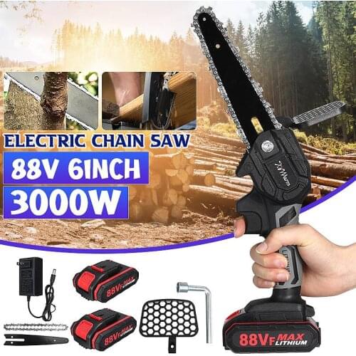 3000W 88V 6 Inch Mini Electric Chain Saw With 2Pcs Battery Woodworking Pruning Chainsaw One-handed Garden Logging Saw Power Tool