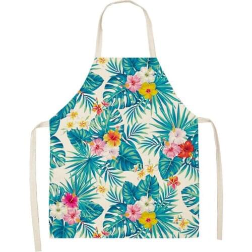 Green Leaves Aprons Kitchen Apron Women Tropical Plants Sleeveless Cotton Linen Aprons Home Cooking Baking Bibs Cleaning Tools