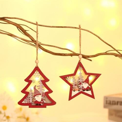 4 Styles Exquisite Hanging Pendant Wear-resistant Practical Luminous Wood Five-Pointed Christmas Tree LED Ornament for Party