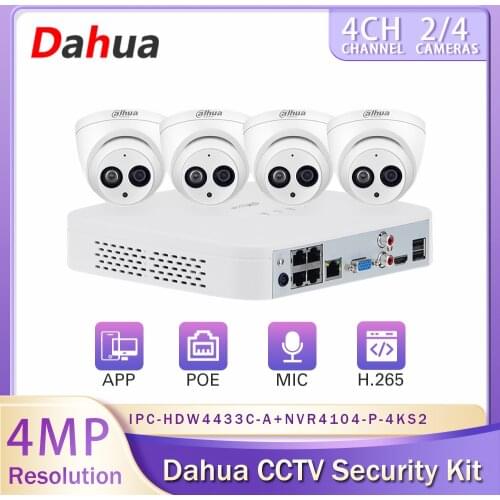 Dahua 4MP CCTV Camera Security System Kit Dome IPC-HDW4433C-A 8CH POE Video Recorder NVR4104-P-4KS2 Surveillance P2P Remote View