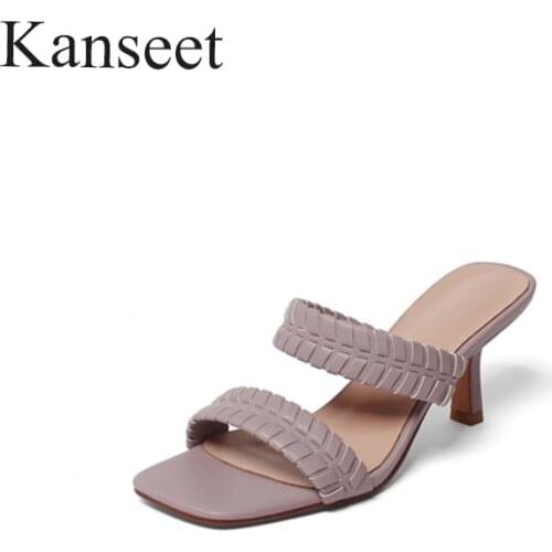 Kanseet Basic 2021 Women Slippers Party Dress Fashion Design High Heels Woman Shoes New Summer Thin Heels Hot Sale Shoes Female
