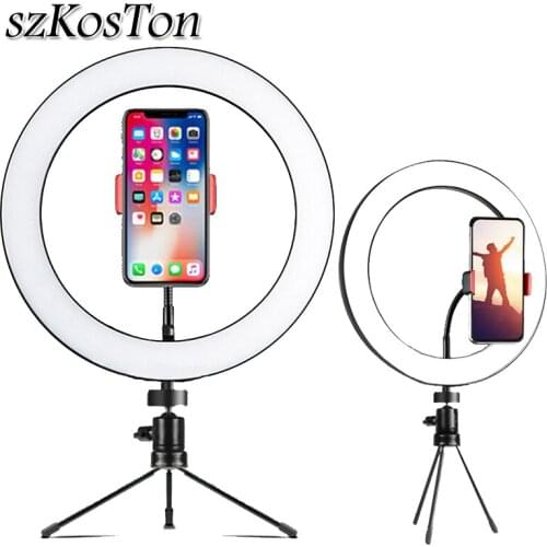New LED Selfie Ring Light 26cm 3 Color Dimmable USB Plug Photo Studio Ring Lamp Photography Lighting with Tripod Phone Holder