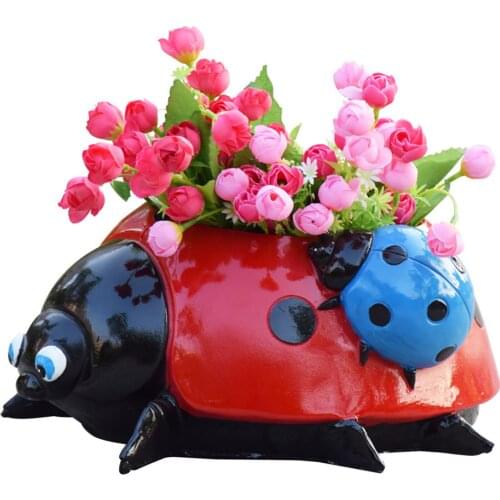 Creative Garden Ladybug Flowerpot Amusement Park Kindergarten Lawn Ornament Fake Bonsai Flower Bouquet Ladybug Flower Pot