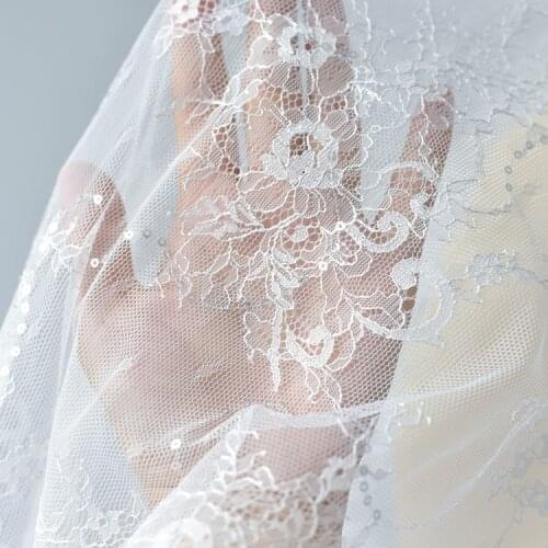 Luxury Sequined Wedding Dress French Lace Fabric DIY Childrens Clothing Lining Soft Lace Fabric Material