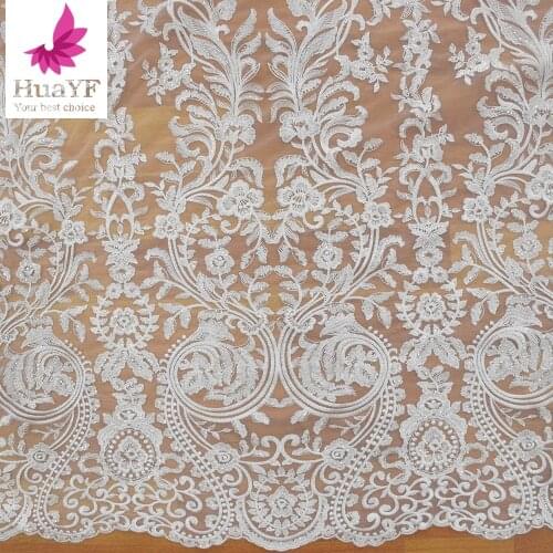 Hot Selling Snow White Bridal Sequence Net Embroidery Lace Fabric 2021 HY1317