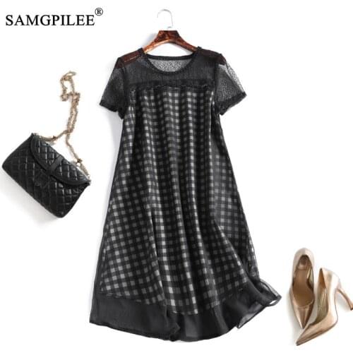 Summer Clothes For Women 2020 Vestido Casual A-line Patchwork Lace Plus Size Women Dress Knee-length O-neck Dresses For Women
