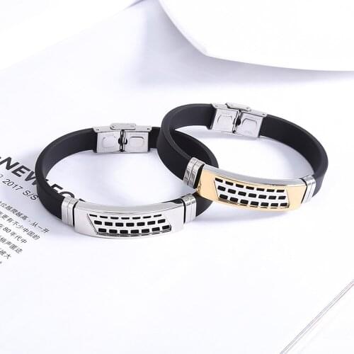Hot Sale Casual Silicone Stainless Steel Bracelet Black Men Leather Braided Personality Titanium Steel Bracelet New Jewelry