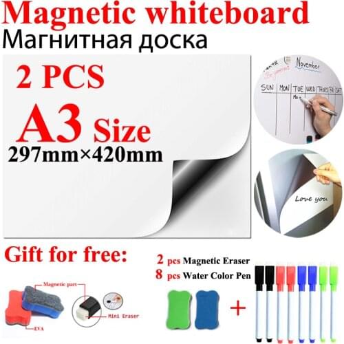 2PCS A3 Size Magnetic Whiteboard Flexible Vinyl Home Office Kitchen Magnet Dry Erase White Board Fridge Boards Calendar Board