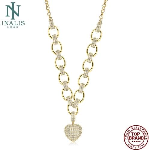 INALIS Fashion Necklace For Women Link Chain Wide Heart Pendant Necklaces Pretty Bride Wedding Jewelry CZ Hot Selling Present