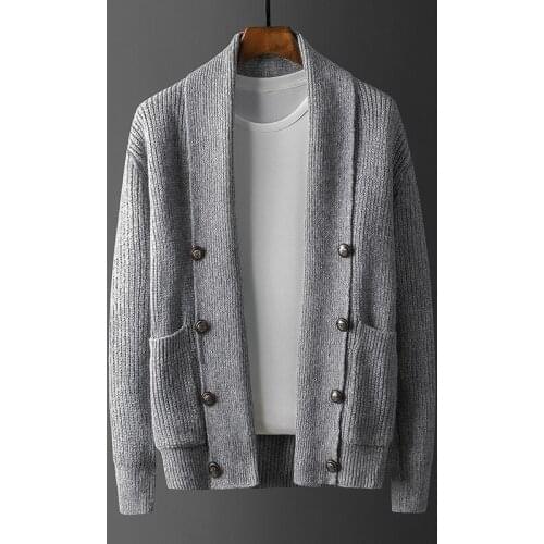 Korean mens wear brand, grey sweater collar, large size knitted warm sweater, autumn and winter