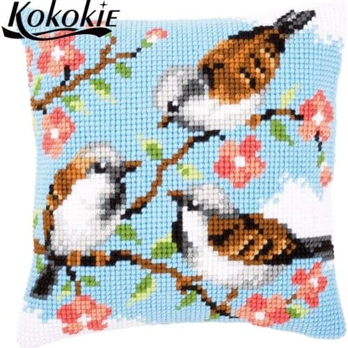 Diy cross stitch kits embroidery yarn handicraft cushion mat birds pattern printed throw pillow case Counted Needlework Sets