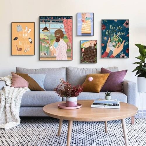 Cartoon Family Wall Art Canvas Painting Mothers Fathers Day Picture Nordic Poster Love Cuadros Wall Pictures For Living Room