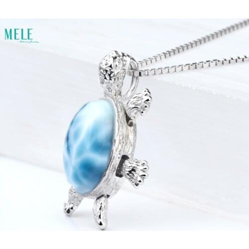 Natural Larimar 10*12mm5ct Little Turtle 925 Silver Pendant Head, Tail, Limbs and Limbs Swing Vibrant Little Turtle Neck Pendant