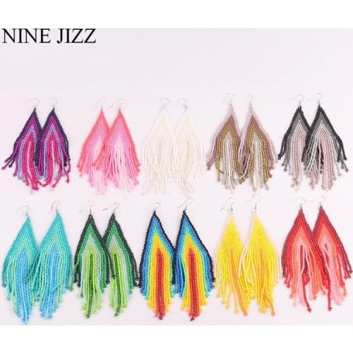 NINEJIZZ Womens Earrings Bohemian Multicolor Beads Tassel Earrings For Women Handmade Dangle Drop Earrings Fashion Jewelry