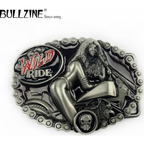 The Bullzine wholesale Wild ride belt buckle with pewter finish FP-03519 suitable for 4cm width belt