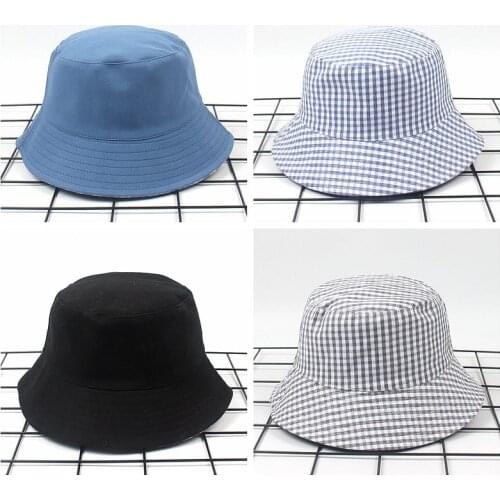 Chic Fisherman Hat Simple Plaid Reversible Bucket Hat Summer Outdoor Hiking Hat Sun Protection Hat Couple Unisex Panama Bob Cap