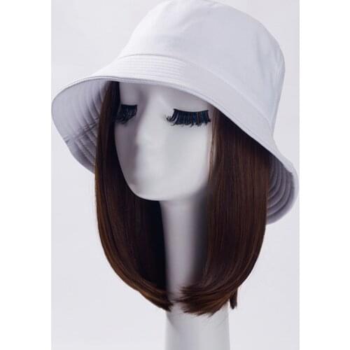 Bob Hair Wig With Hat Integrated Female Fashion Fisherman Hat Wig Clavicle Short Summer Bobo Head Short Straight Hair Set