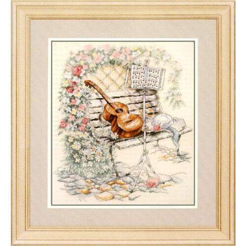 Pastoral Scenery Cross Stitch Kit Fishxx C153 Courtyard Guitar Sheet Music 14CT Milk White Cloth Home Handmade