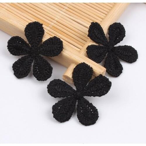 20pcs/lot 3cm Black flower patch Soluble Lace Floral Appliques Trims Garment Accessories
