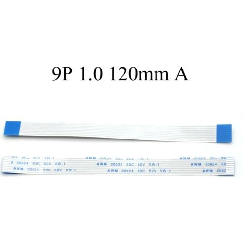 2pcs 9pin FFC FPC flat flexible cable 1.0mm pitch 9 pin A Forward Length 120mm Ribbon Flex Cable AWM 20624 80C 60V VW-1
