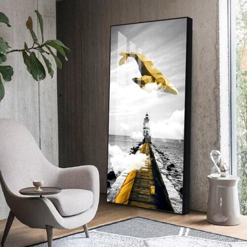 Gohipang Lighthouse Leaves Seascap Whale Golden Nordic Canvas Painting Modern Prints Art Posters Prints on Canvas Home Decor pop
