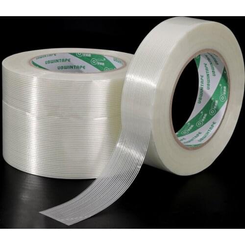 50M Strong Glass Fiber Transparent Striped Single Side Adhesive Tape Industrial Strapping Packaging Fixed Seal