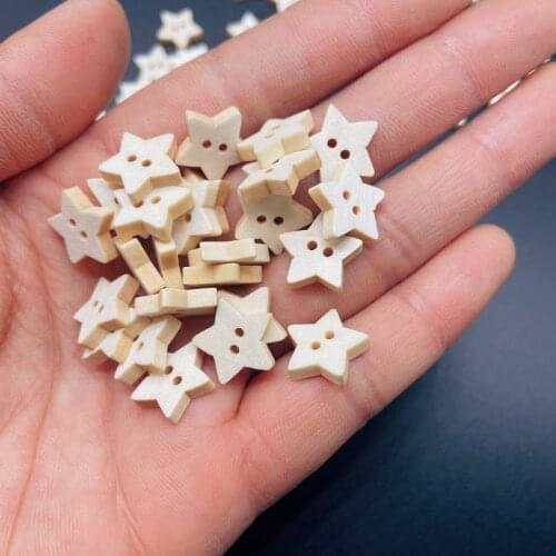 100pcs 15mm Natural Wood Star Buttons For Scrapbooking Sewing Decorative DIY 2 Holes Crafts Accessories Embellishments