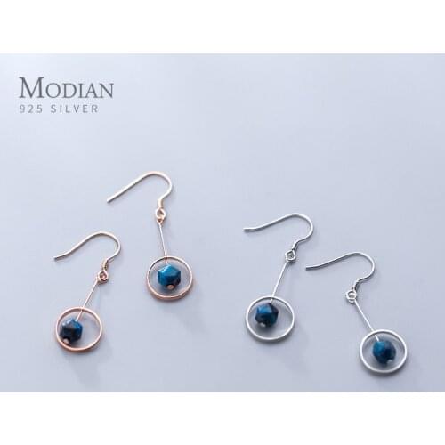 Modian Genuine 925 Sterling Silver Colorful Crstal Geometric Circle Drop Hook Earring for Women Dangle Earring Fine Jewelry Gift