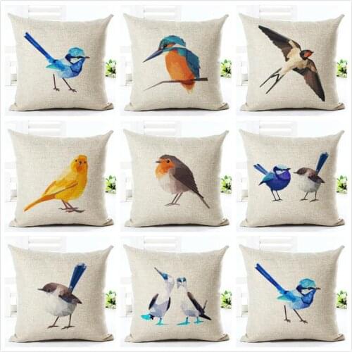 Cute Cartoon Bird Printing Cushion Cover Cotton Linen Bird Decorative Pillowcase Home Sofa Car Pillow Case Cover ZT98