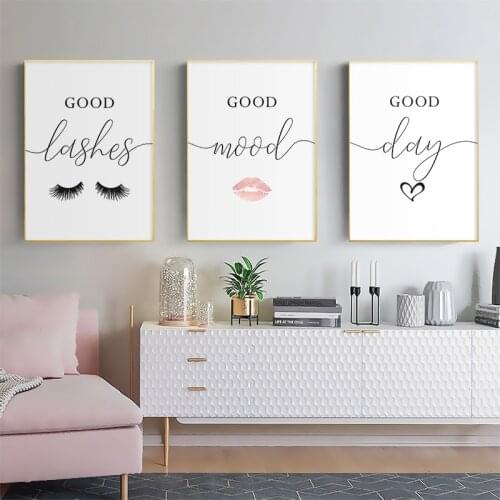 Modern Fashion Red Lips Eyelash Heart Poster Print Canvas Painting Wall Art Pictures For Living Room Girl Room Home Decoration