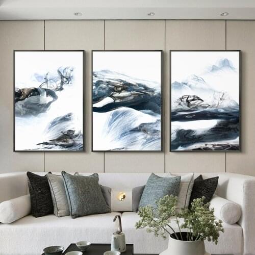 Traditional Chinese Abstract Landscape Clouds Mountain Canvas Painting Poster Print Art Wall Picture for Living Room Home Decor