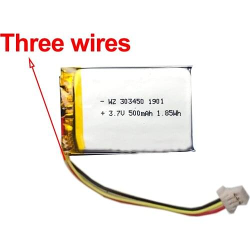 Three wires Factory direct sales 303450 (500MAH) 3.7V high quality small speaker navigator digital navigator lithium battery