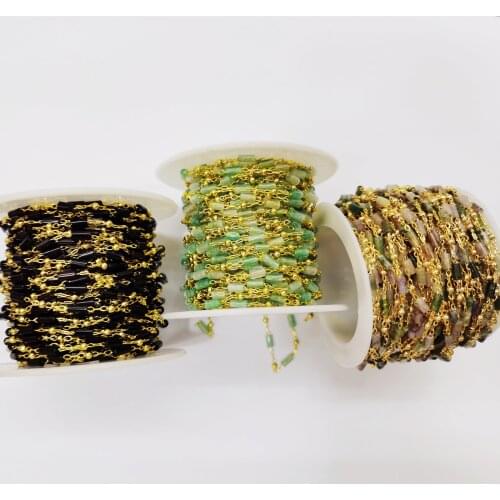 WT-RBC171 WKT new design natural stone square cube beads chain sell by meter 18k gold electroplated stone chain for jewelry diy