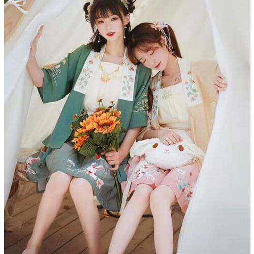 Origional Women 's Hanfu Style Daily Short Sleeve Hanfu Embroidered Han Element Waist Skirt Skirt Chinese Summer Wear for Girl